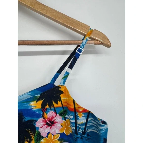 Pacific Legend Dress Women S Blue Tropical Sunset Floral Resortwear Vacation - Picture 6 of 10